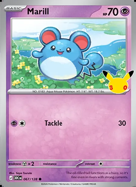 Marill, Pokémon card 30C 067 — 30th Celebration set