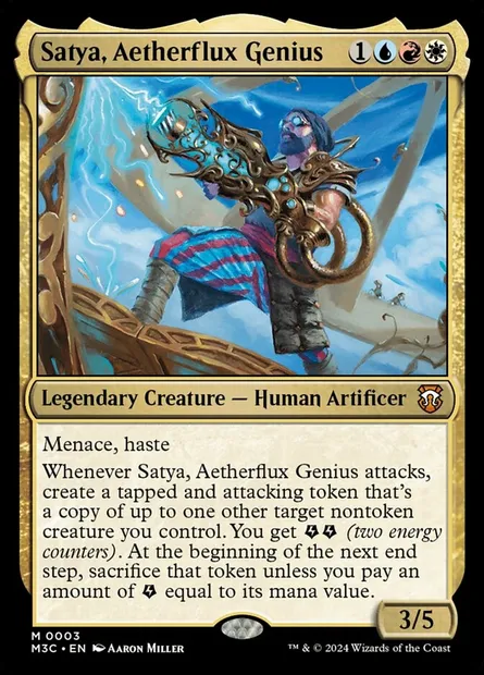 Satya, Aetherflux Genius, Magic card M3C 3 — Modern Horizons 3 Commander set
