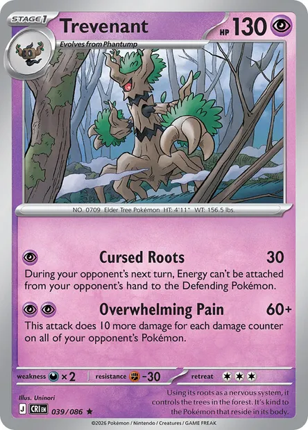 Trevenant, Pokémon card CRI 039 — Chaos Rising set