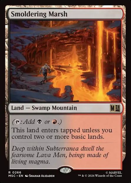 Smoldering Marsh, Magic card MSC 266 — Marvel Super Heroes Commander set