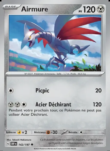 Airmure, carte Pokémon OBF 142 — extension Flammes Obsidiennes