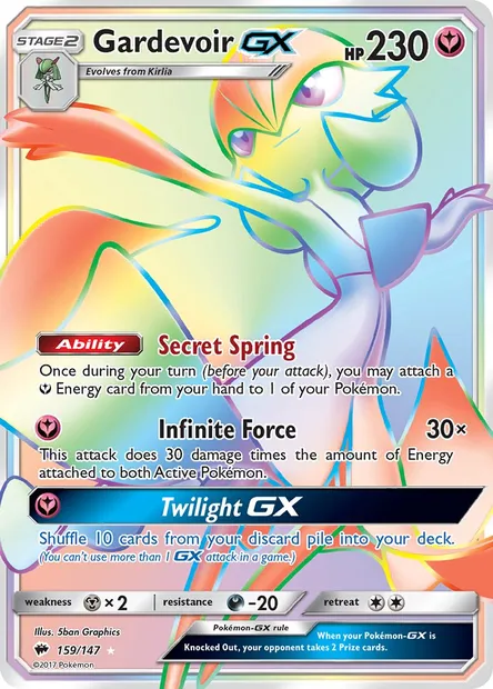 Gardevoir GX, Pokémon card BUS 159 — Burning Shadows set