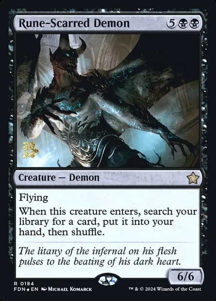 Rune-Scarred Demon, Magic card PFDN 184s — Foundations Promos set