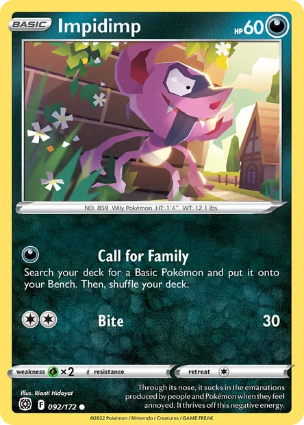 Impidimp, Pokémon card BRS 092 — Brilliant Stars set