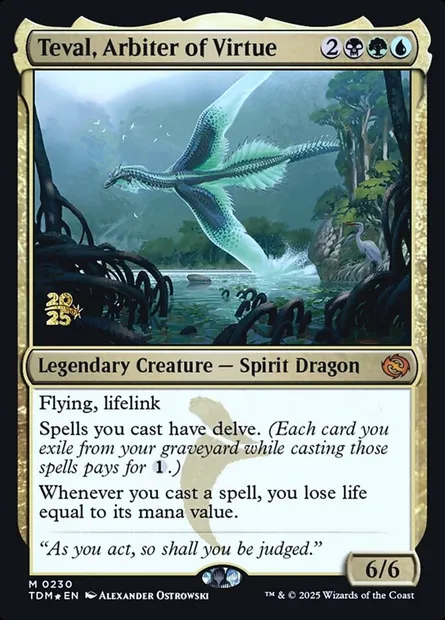 Teval, arbitre de la vertu, carte Magic PTDM 230s — extension Tarkir: Dragonstorm Promos