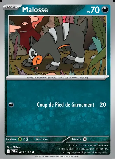 Malosse, carte Pokémon PRE 062 — extension Évolutions Prismatiques