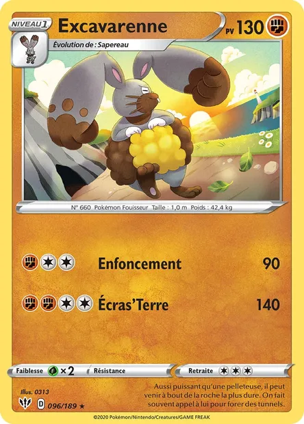 Excavarenne, carte Pokémon DAA 96 — extension Ténèbres Embrasées