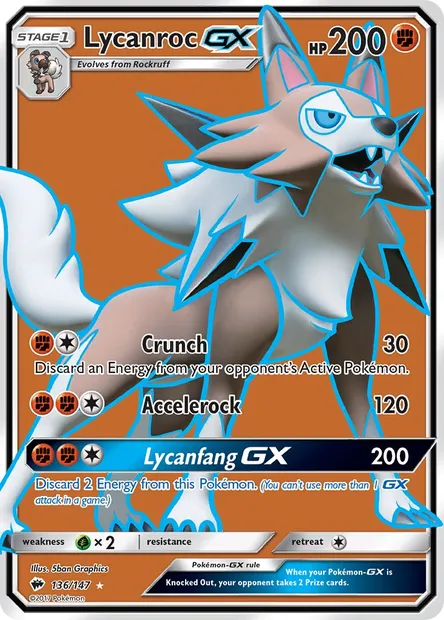 Lycanroc GX, Pokémon card BUS 136 — Burning Shadows set