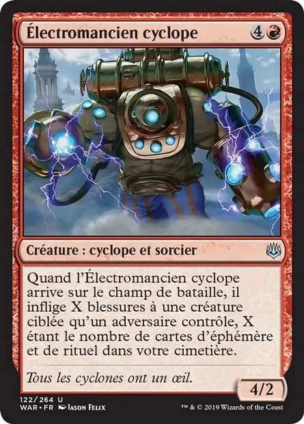 Électromancien cyclope, carte Magic WAR 122 — extension La guerre des Planeswalkers