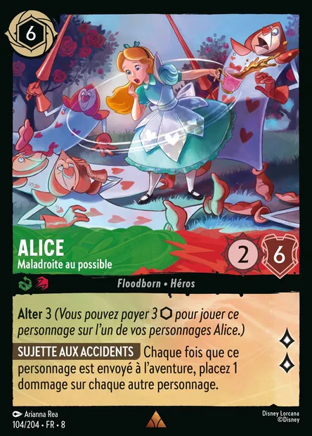 Alice - Maladroite au possible, carte Disney Lorcana CH8-104 — extension Le Règne de Jafar