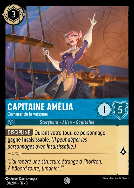Capitaine Amélia - Commande le vaisseau, carte Disney Lorcana CH3-138 — extension Les Terres d'Encres