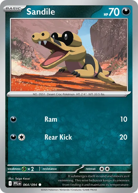 Sandile, Pokémon card PFL 064 — Phantasmal Flames set