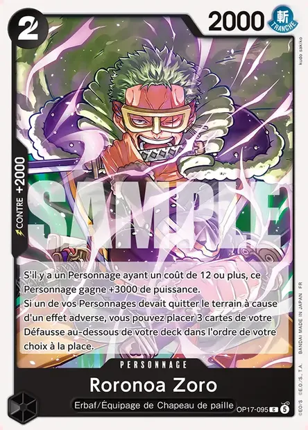 Roronoa Zoro, carte One Piece OP17-095 — extension LES GUERRIERS LES PLUS PUISSANTS AU MONDE