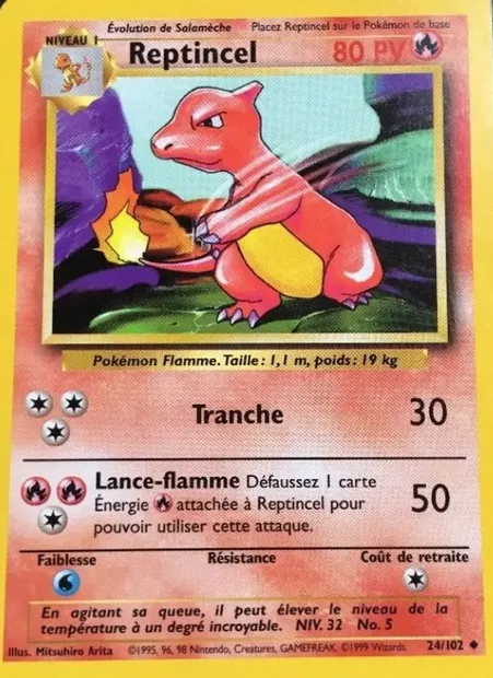 Reptincel, carte Pokémon BS 24 — extension Set de Base