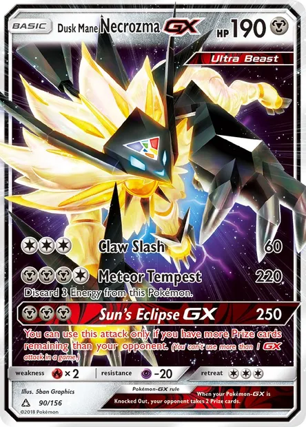 Dusk Mane Necrozma GX, Pokémon card UPR 90 — Ultra Prism set