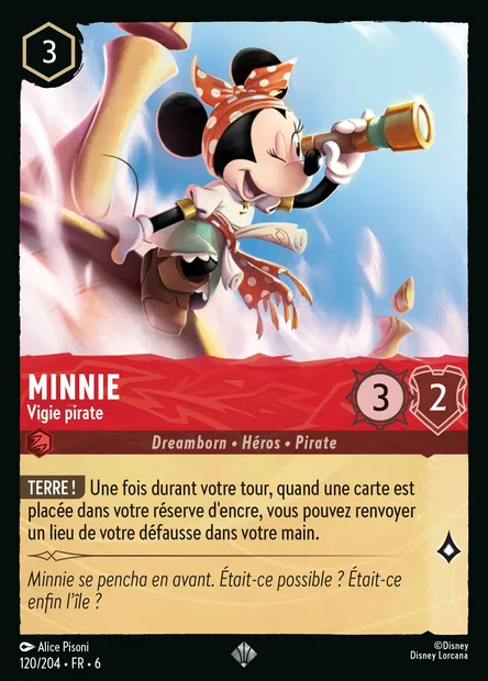 Minnie - Vigie pirate, carte Disney Lorcana CH6-120 — extension La Mer Azurite