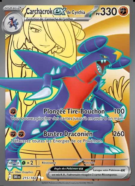 Carchacrok-ex de Cynthia, carte Pokémon DRI 215 — extension Rivalités Destinées