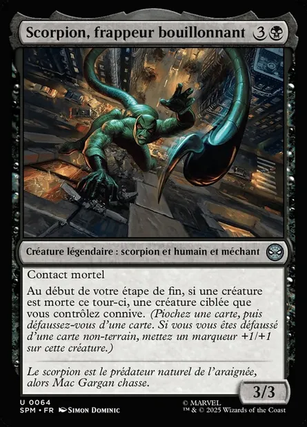 Scorpion, frappeur bouillonnant, carte Magic SPM 64 — extension Marvel's Spider-Man