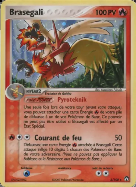 Braségali, carte Pokémon PK 5 — extension EX Gardiens du Pouvoir
