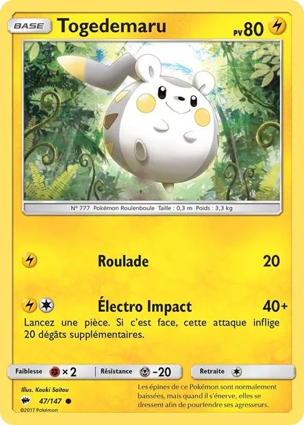 Togedemaru, carte Pokémon BUS 47 — extension Ombres Ardentes