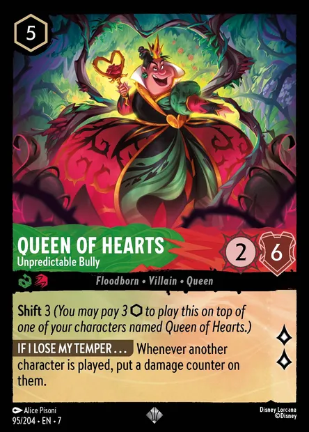 Queen of Hearts - Unpredictable Bully, Disney Lorcana card CH7-095 — Archazia's Island set