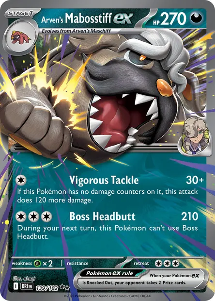 Arven's Mabosstiff ex, Pokémon card DRI 139 — Destined Rivals set