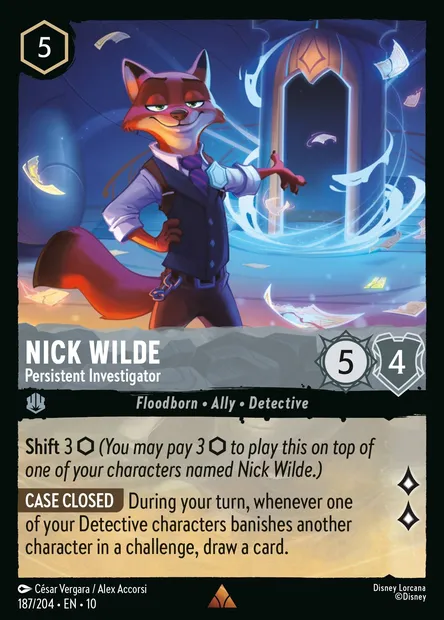 Nick Wilde - Persistent Investigator, Disney Lorcana card CH10-187 — Whispers in the Well set