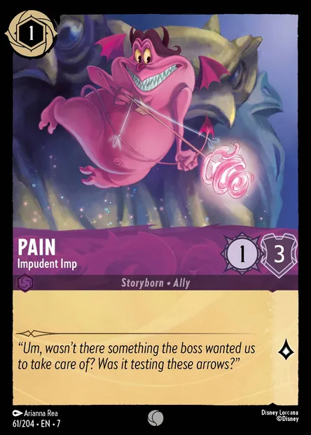 Pain - Impudent Imp, Disney Lorcana card CH7-061 — Archazia's Island set