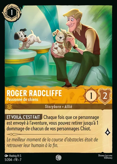 Roger Radcliffe - Passionné de chiens, carte Disney Lorcana CH7-005 — extension L'île d'Archazia