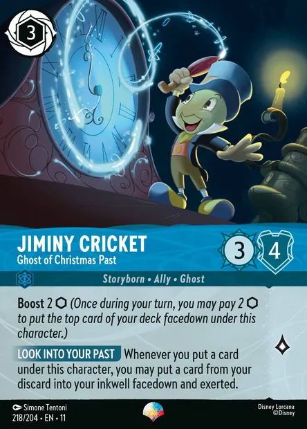 Jiminy Cricket - Ghost of Christmas Past, Disney Lorcana card CH11-218 — Winterspell set