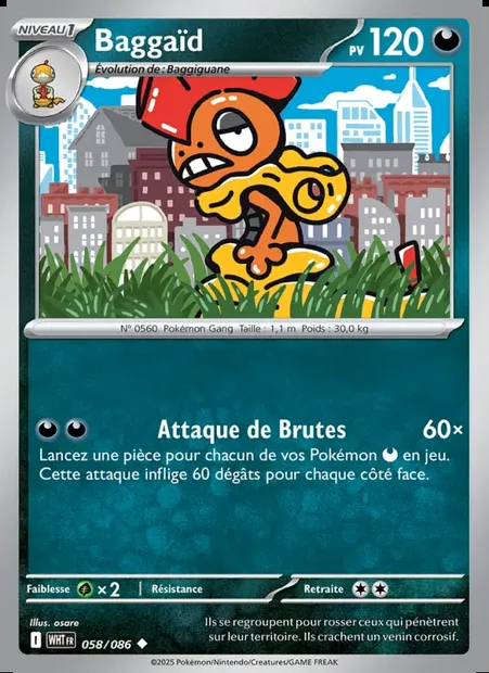 Baggaïd, carte Pokémon WHT 058 — extension Flamme Blanche
