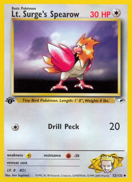 Lt. Surge's Spearow, carte Pokémon GH 52 — extension Gym Heroes