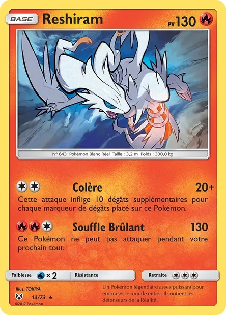 Reshiram, carte Pokémon SLG 14 — extension Légendes Brillantes