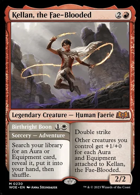 Kellan, the Fae-Blooded // Birthright Boon, Magic card WOE 230 — Wilds of Eldraine set