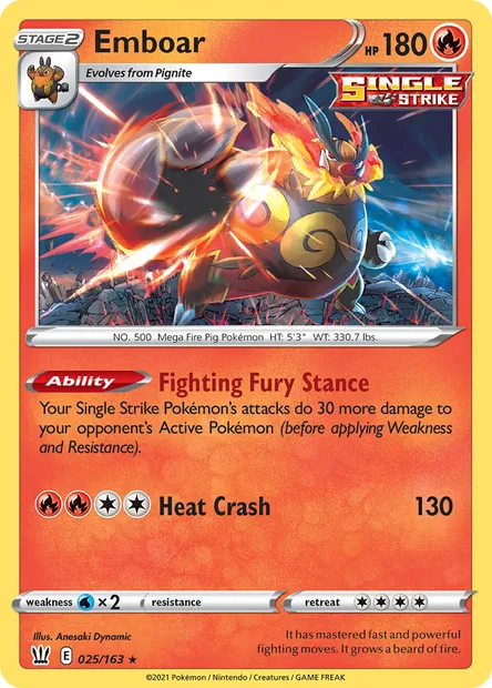 Emboar, Pokémon card BST 25 — Battle Styles set