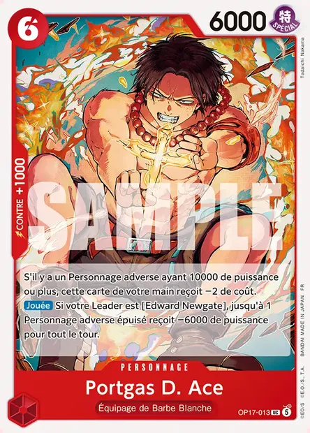 Portgas D. Ace, carte One Piece OP17-013 — extension LES GUERRIERS LES PLUS PUISSANTS AU MONDE