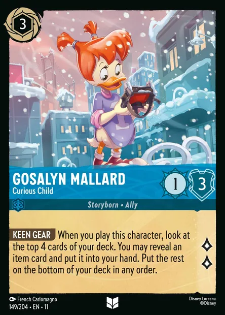 Gosalyn Mallard - Curious Child, Disney Lorcana card CH11-149 — Winterspell set