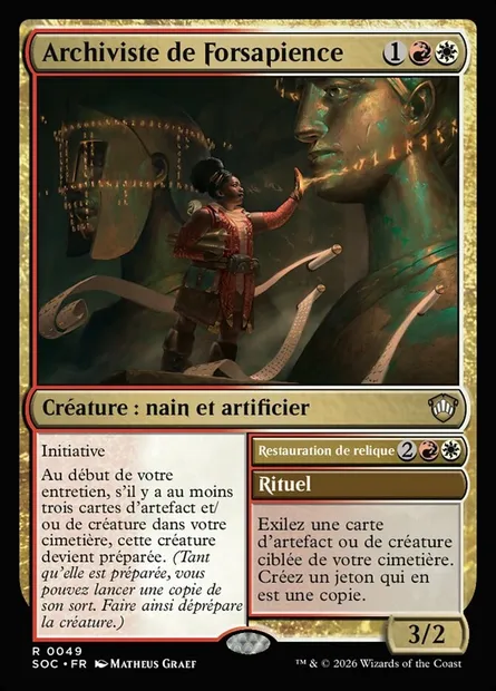 Archiviste de Forsapience // Restore Relic, carte Magic SOC 49 — extension Secrets of Strixhaven Commander