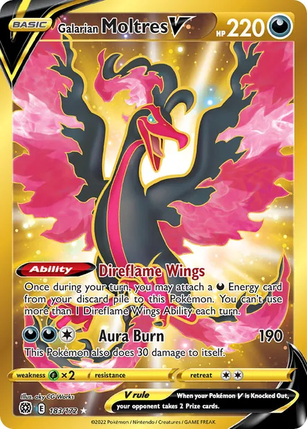 Galarian Moltres V, Pokémon card BRS 183 — Brilliant Stars set