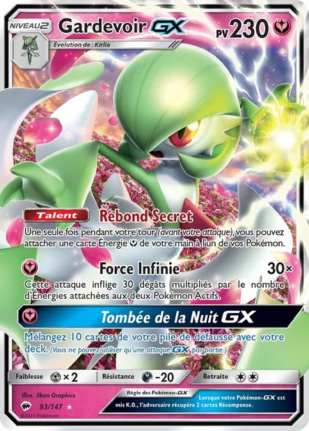 Gardevoir GX, carte Pokémon BUS 93 — extension Ombres Ardentes