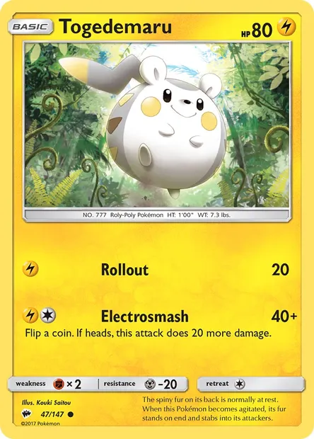 Togedemaru, Pokémon card BUS 47 — Burning Shadows set