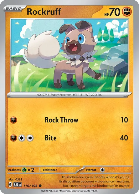 Rockruff, Pokémon card PAL 116 — Paldea Evolved set