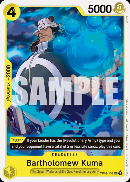 Bartholomew Kuma, One Piece card OP09-108 — EMPERORS IN THE NEW WORLD set
