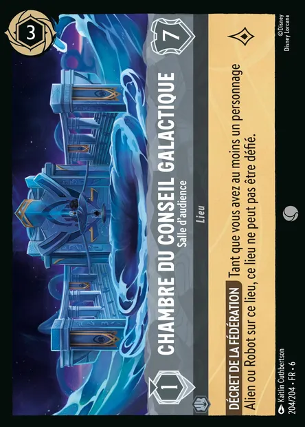 Chambre du Conseil galactique - Salle d'audience, carte Disney Lorcana CH6-204 — extension La Mer Azurite