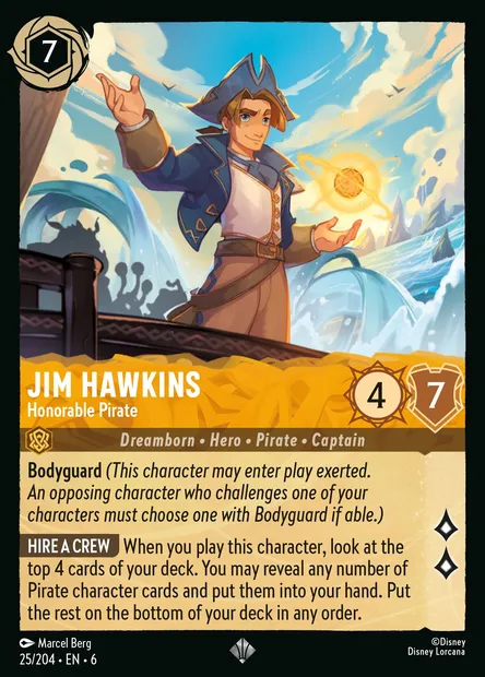 Jim Hawkins - Honorable Pirate, Disney Lorcana card CH6-025 — Azurite Sea set