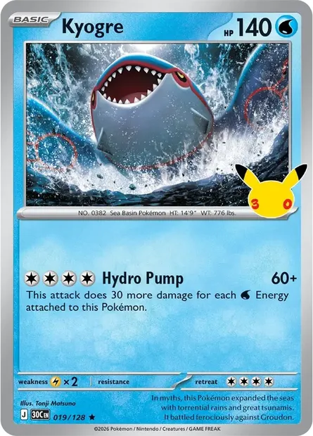 Kyogre, Pokémon card 30C 019 — 30th Celebration set