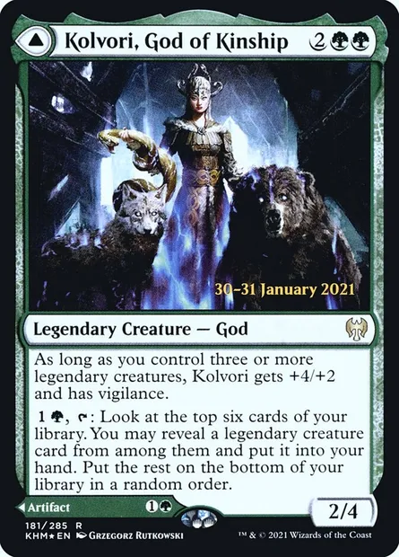 Kolvori, God of Kinship // The Ringhart Crest, Magic card PKHM 181s — Kaldheim Promos set