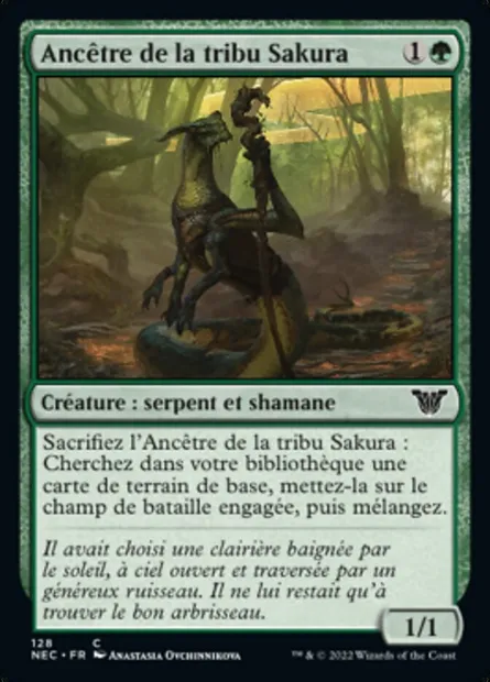 Ancêtre de la tribu Sakura, carte Magic NEC 128 — extension Neon Dynasty Commander