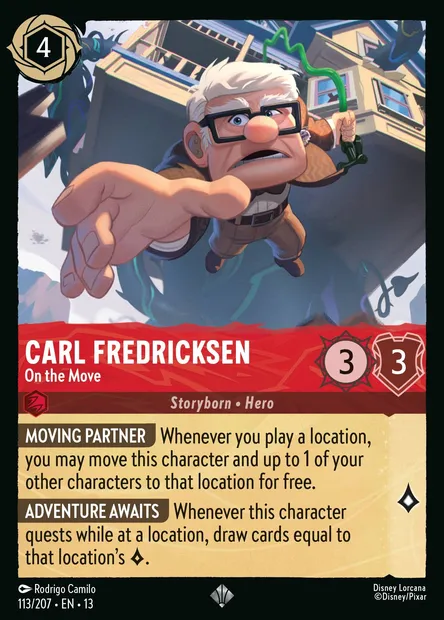 Carl Fredricksen - On the Move, Disney Lorcana card CH13-113 — Attack of the Vine! set