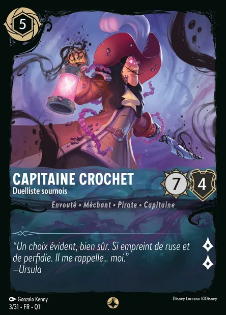 Capitaine Crochet - Duelliste sournois, carte Disney Lorcana Q1-003 — extension Quête des Illumineurs - Menace des profondeurs